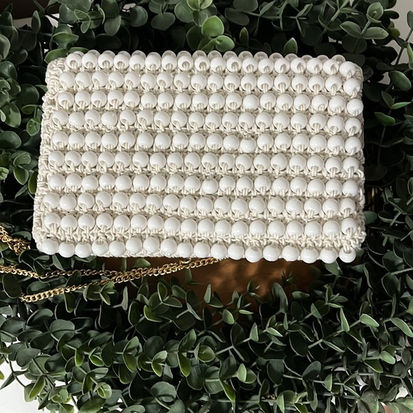 Anthropology white beaded purse with gold chain, Crossbody - Picture 2 of 4